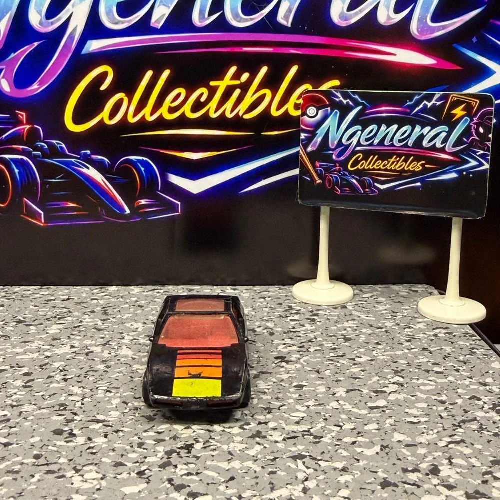 Hot Wheels Fiero 2M4 Black with Orange Yellow Stripes 1984 Mattel Malaysia